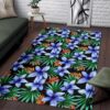 Blue Hawaiian Wildflowers Pattern Rug Sport Decor Gift Floor Decor Living Room Carpet Rug Area Rug - 0889d90dd914