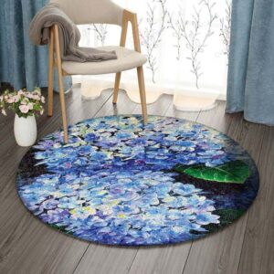 Blue Hydrangea Round Carpet Floor Rug Living Room Bedroom Decor Round Area Rug Carpet