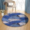 Blue Leaves Round Carpet Floor Rug Living Room Bedroom Decor Round Area Rug Carpet