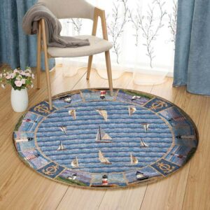 Blue Lighthouse Round Carpet Floor Rug Living Room Bedroom Decor Round Area Rug Carpet
