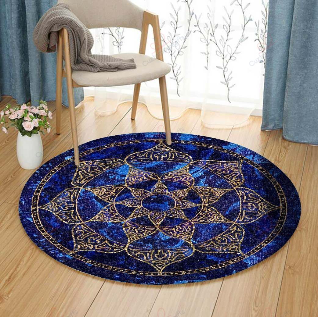 Blue Lotus Round Carpet Floor Rug Living Room Bedroom Decor Round Area Rug Carpet Blue Lotus Round Carpet Floor Rug Living Room Bedroom Decor Round Area Rug Carpet