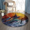 Blue Marlin Fish Round Carpet Floor Rug Living Room Bedroom Decor Round Area Rug Carpet