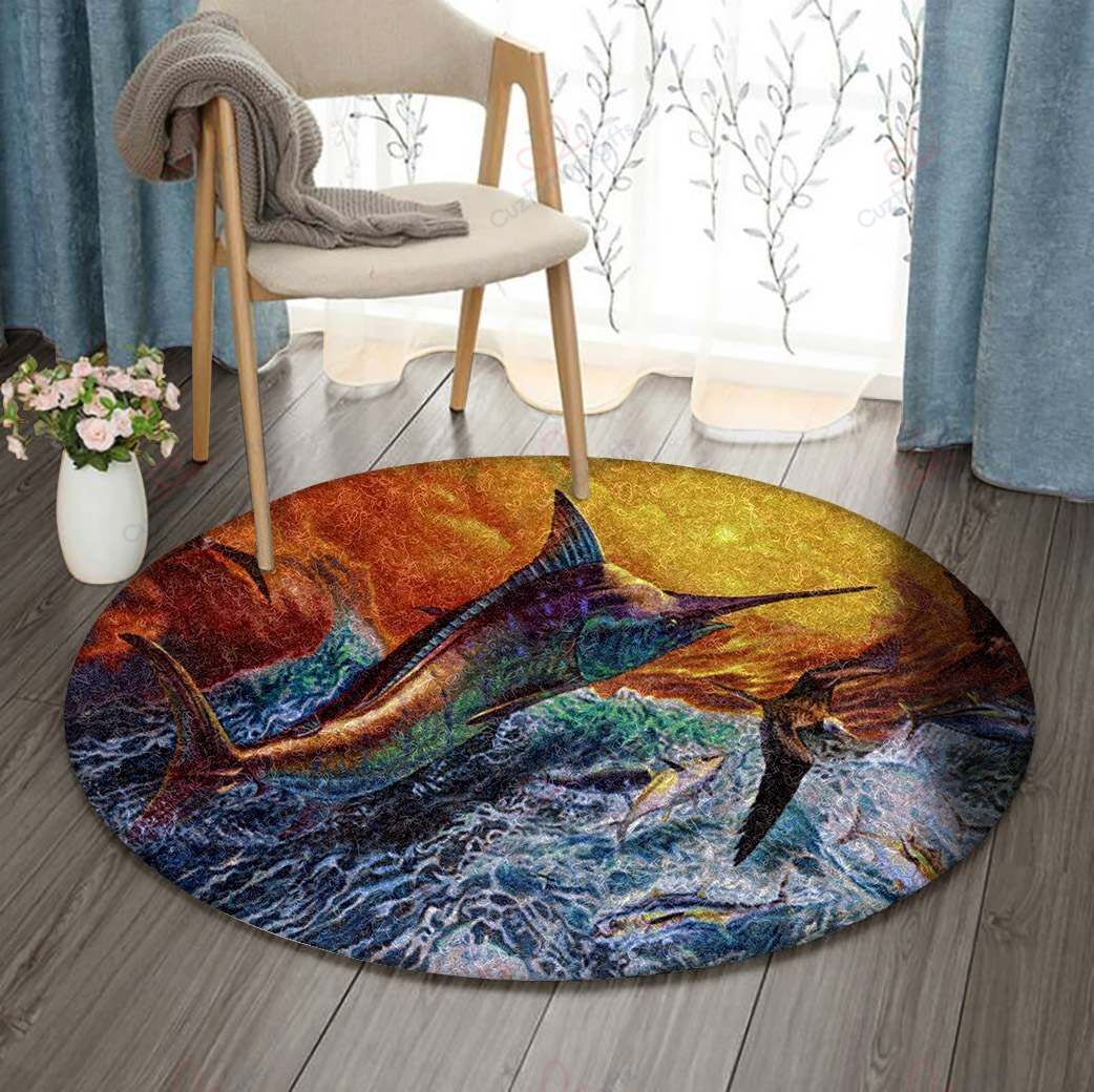 Blue Marlin Fish Round Carpet Floor Rug Living Room Bedroom Decor Round Area Rug Carpet Blue Marlin Fish Round Carpet Floor Rug Living Room Bedroom Decor Round Area Rug Carpet