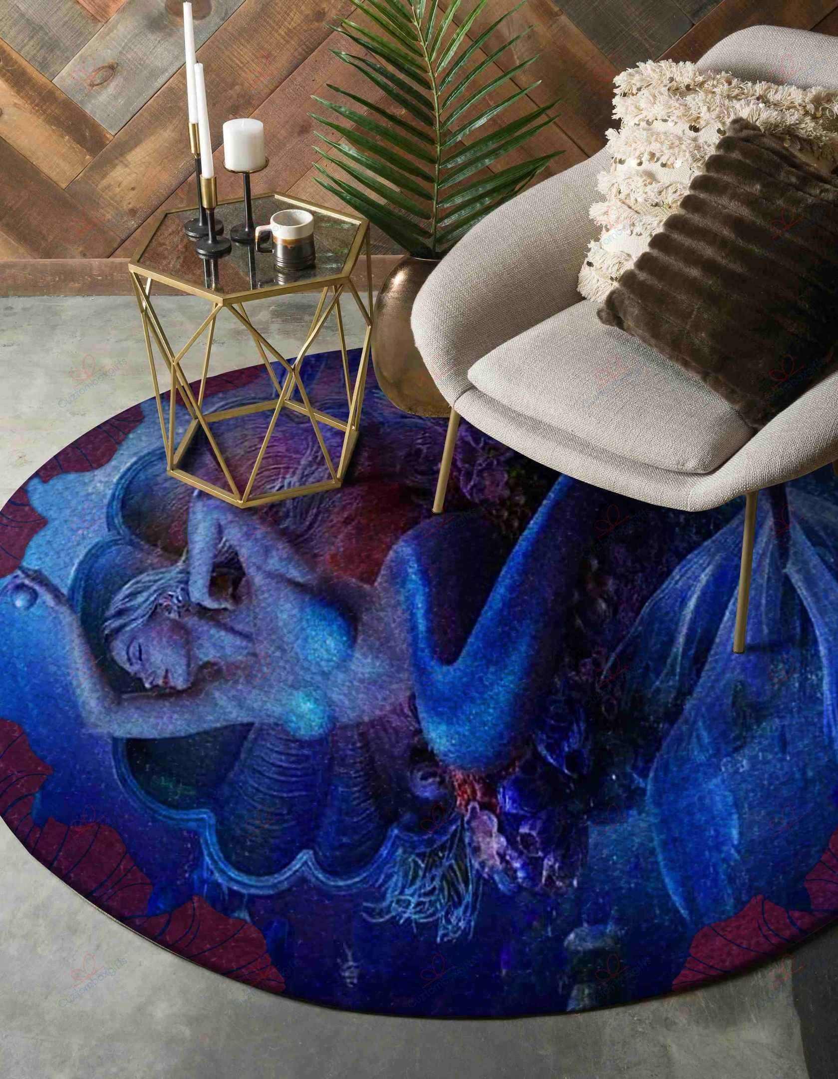 Blue Mermaid Round Carpet Floor Rug Living Room Bedroom Decor Round Area Rug Carpet Blue Mermaid Round Carpet Floor Rug Living Room Bedroom Decor Round Area Rug Carpet