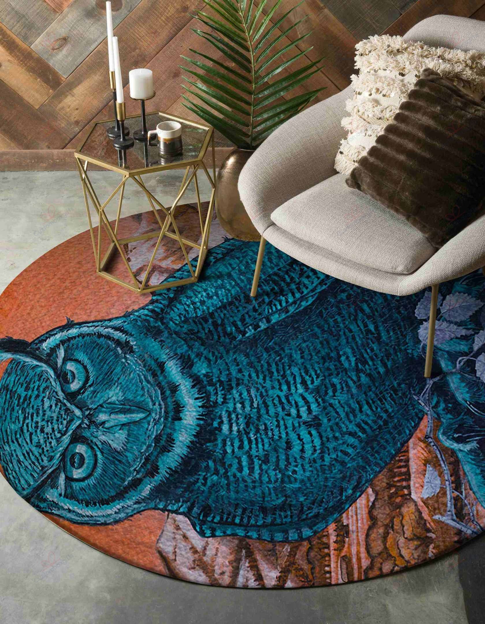 Blue Owl 1 Round Carpet Floor Rug Living Room Bedroom Decor Round Area Rug Carpet Blue Owl 1 Round Carpet Floor Rug Living Room Bedroom Decor Round Area Rug Carpet