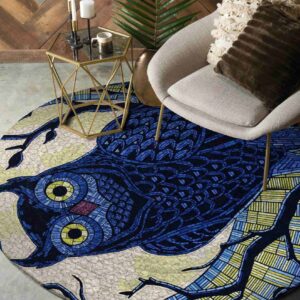 Blue Owl 2 Round Carpet Floor Rug Living Room Bedroom Decor Round Area Rug Carpet