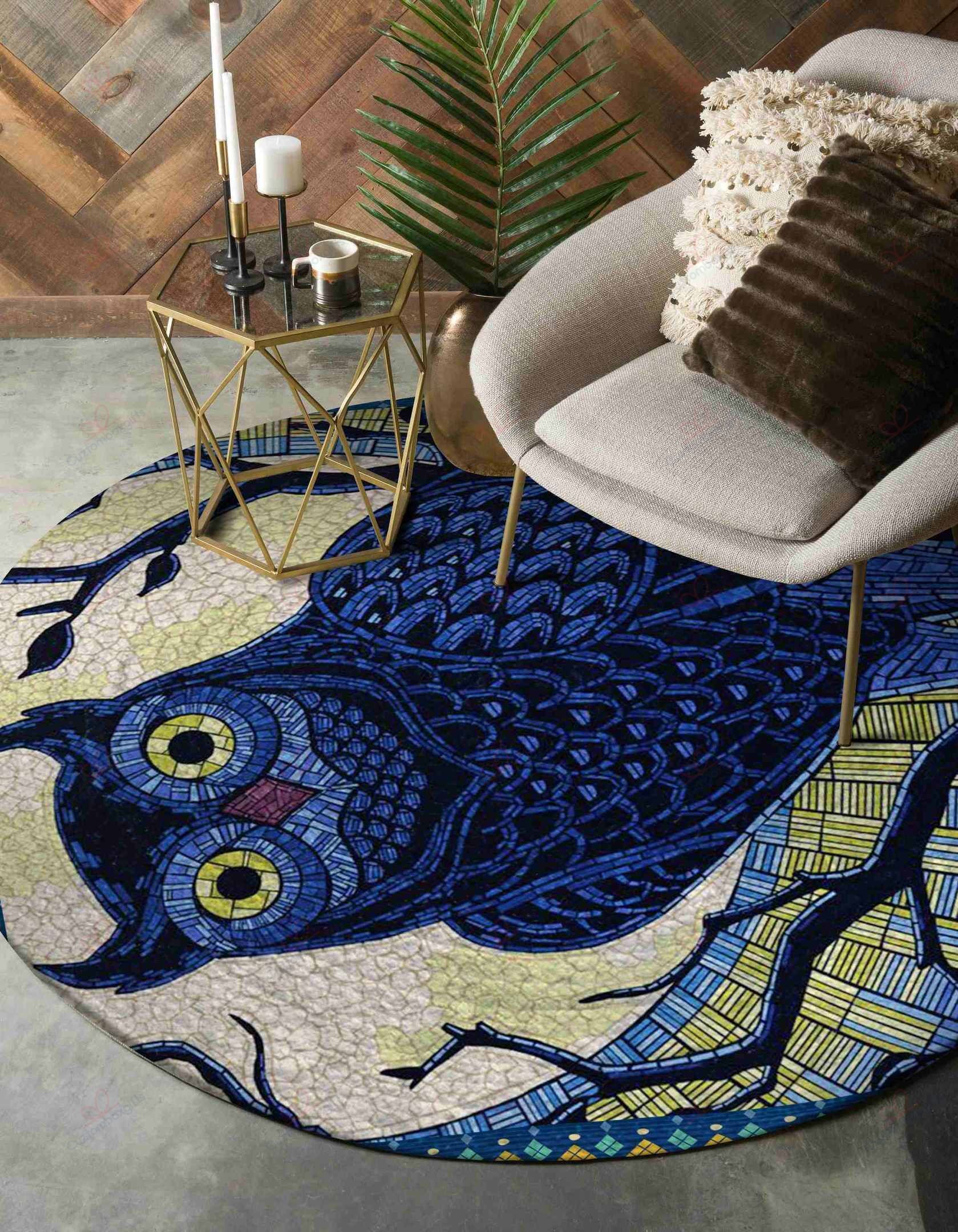 Blue Owl 2 Round Carpet Floor Rug Living Room Bedroom Decor Round Area Rug Carpet Blue Owl 2 Round Carpet Floor Rug Living Room Bedroom Decor Round Area Rug Carpet