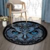Blue Owl Round Carpet Floor Rug Living Room Bedroom Decor Round Area Rug Carpet
