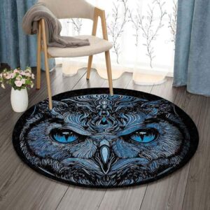 Blue Owl Round Carpet Floor Rug Living Room Bedroom Decor Round Area Rug Carpet