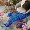 Blue Peacock 1 Round Carpet Floor Rug Living Room Bedroom Decor Round Area Rug Carpet