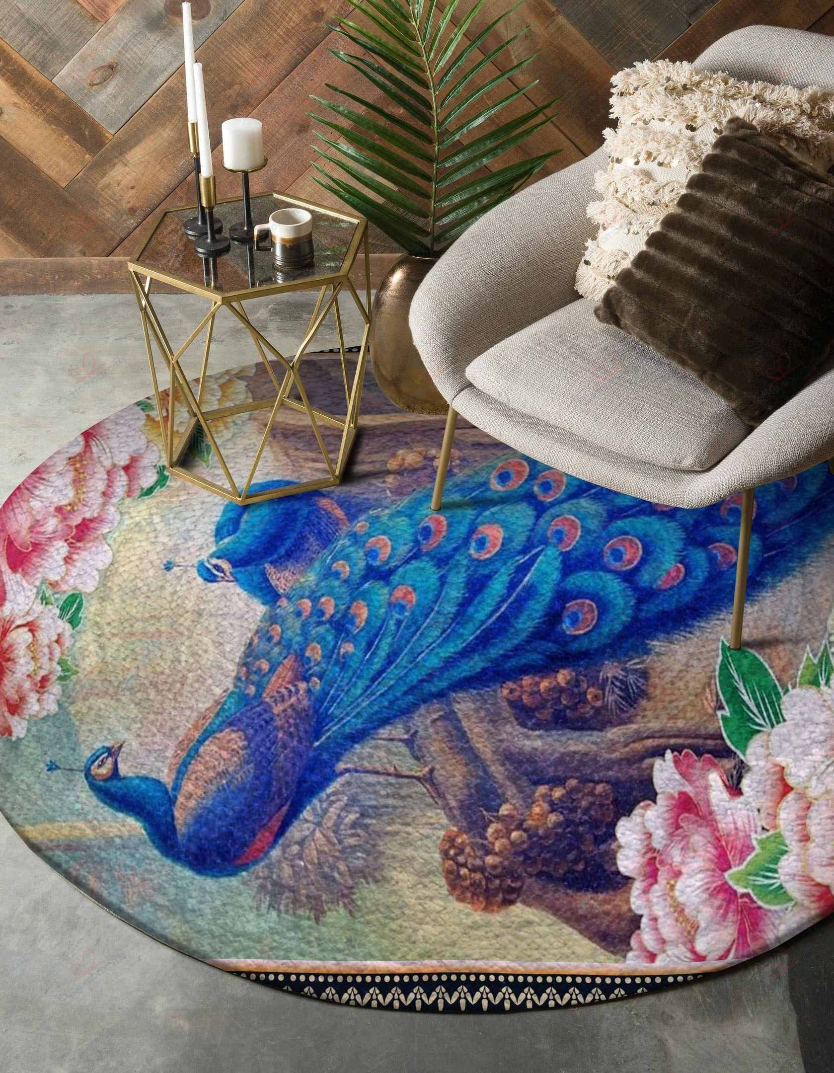 Blue Peacock 1 Round Carpet Floor Rug Living Room Bedroom Decor Round Area Rug Carpet Blue Peacock 1 Round Carpet Floor Rug Living Room Bedroom Decor Round Area Rug Carpet
