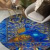 Blue Peacock Couple Round Carpet Floor Rug Living Room Bedroom Decor Round Area Rug Carpet