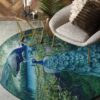 Blue Peacock Round Carpet Floor Rug Living Room Bedroom Decor Round Area Rug Carpet