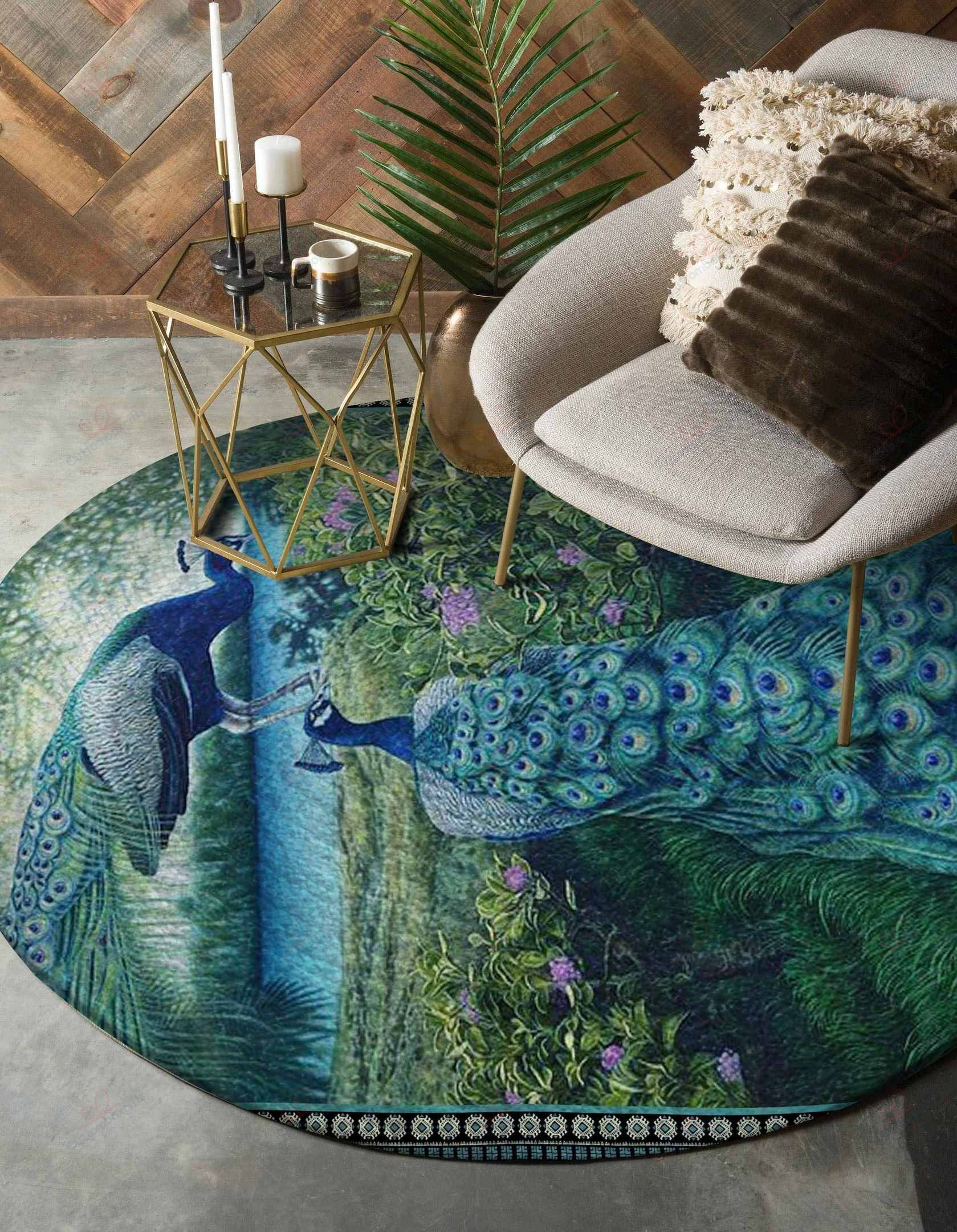 Blue Peacock Round Carpet Floor Rug Living Room Bedroom Decor Round Area Rug Carpet Blue Peacock Round Carpet Floor Rug Living Room Bedroom Decor Round Area Rug Carpet