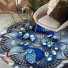 Blue Peacock Pattern Round Carpet Floor Rug Living Room Bedroom Decor Round Area Rug Carpet