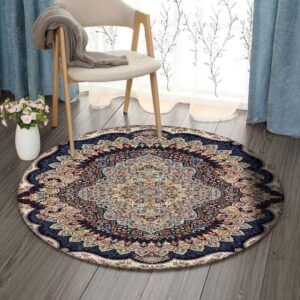 Blue Persian Antique Floral Round Carpet Floor Rug Living Room Bedroom Decor Round Area Rug Carpet