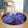Blue Poppies On Red Round Carpet Floor Rug Living Room Bedroom Decor Round Area Rug Carpet