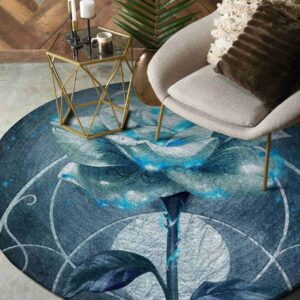 Blue Rose 1 Round Carpet Floor Rug Living Room Bedroom Decor Round Area Rug Carpet
