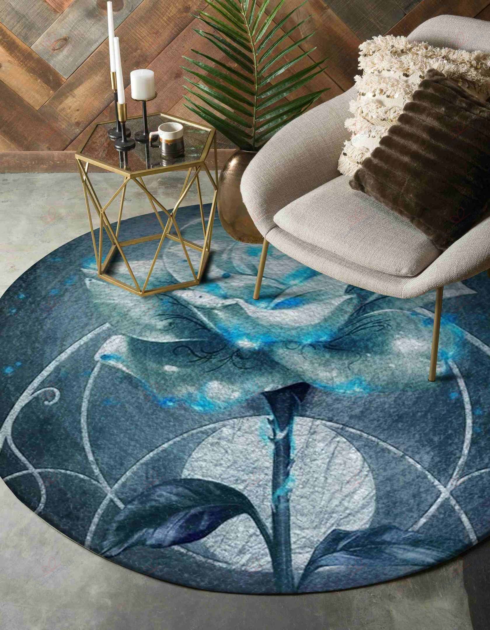 Blue Rose 1 Round Carpet Floor Rug Living Room Bedroom Decor Round Area Rug Carpet Blue Rose 1 Round Carpet Floor Rug Living Room Bedroom Decor Round Area Rug Carpet