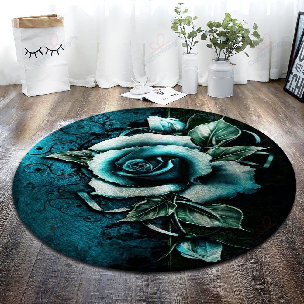 Blue Rose Round Carpet Floor Rug Living Room Bedroom Decor Round Area Rug Carpet Blue Rose Round Carpet Floor Rug Living Room Bedroom Decor Round Area Rug Carpet