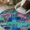 Blue Sewing Round Carpet Floor Rug Living Room Bedroom Decor Round Area Rug Carpet