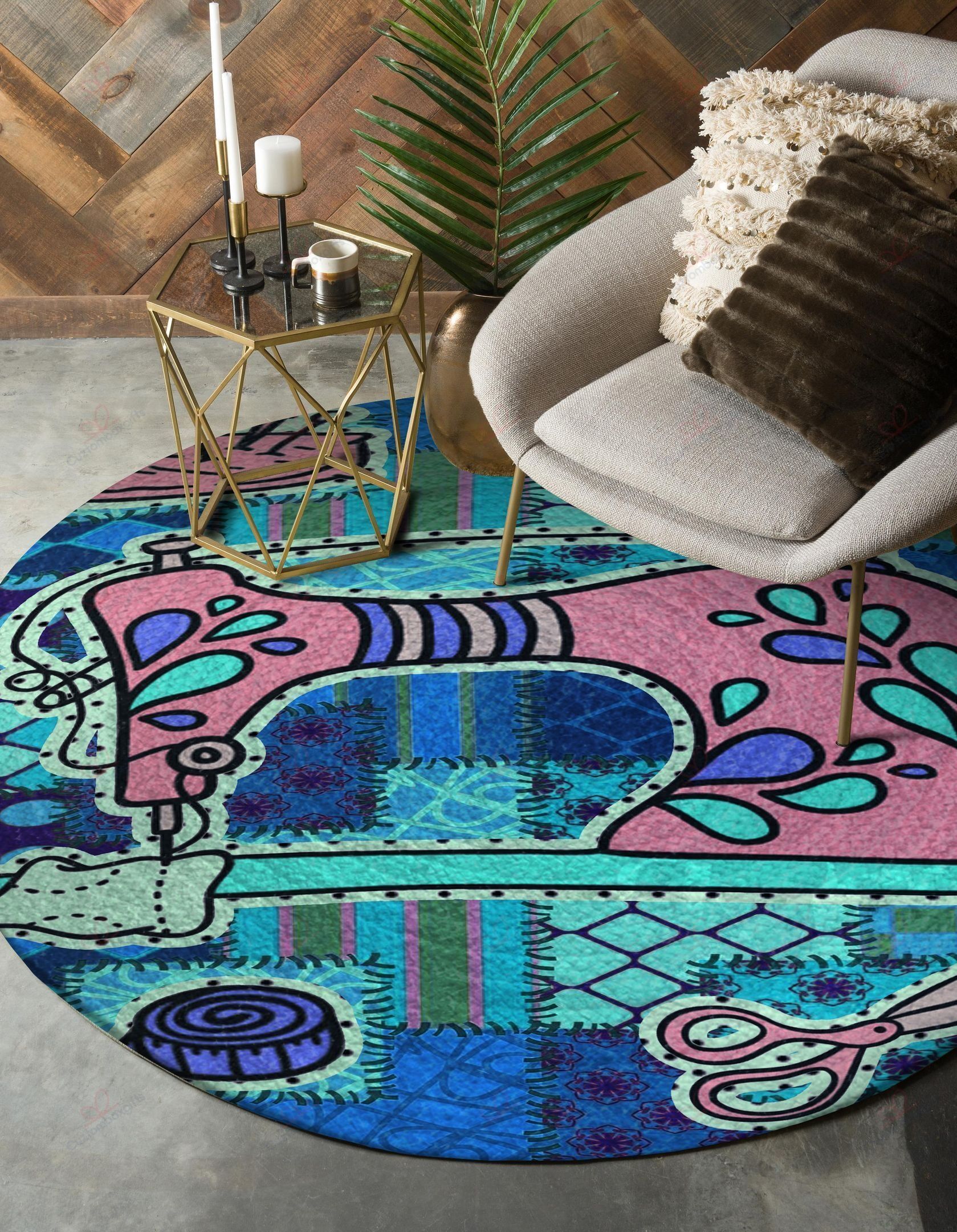 Blue Sewing Round Carpet Floor Rug Living Room Bedroom Decor Round Area Rug Carpet Blue Sewing Round Carpet Floor Rug Living Room Bedroom Decor Round Area Rug Carpet