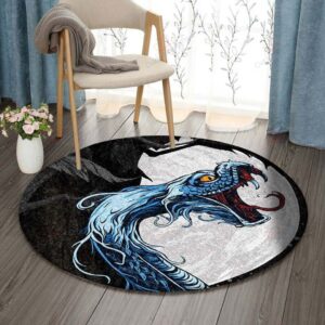 Blue Snake Round Carpet Floor Rug Living Room Bedroom Decor Round Area Rug Carpet