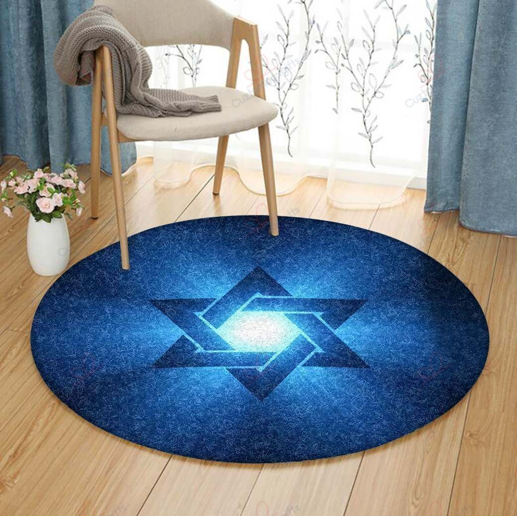 Blue Star Of David Round Carpet Floor Rug Living Room Bedroom Decor Round Area Rug Carpet Blue Star Of David Round Carpet Floor Rug Living Room Bedroom Decor Round Area Rug Carpet