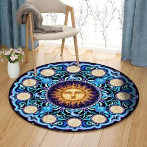 Blue Sun And Moon Round Carpet Floor Rug Living Room Bedroom Decor Round Area Rug Carpet