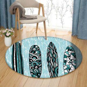 Blue Surfing Board Round Carpet Floor Rug Living Room Bedroom Decor Round Area Rug Carpet