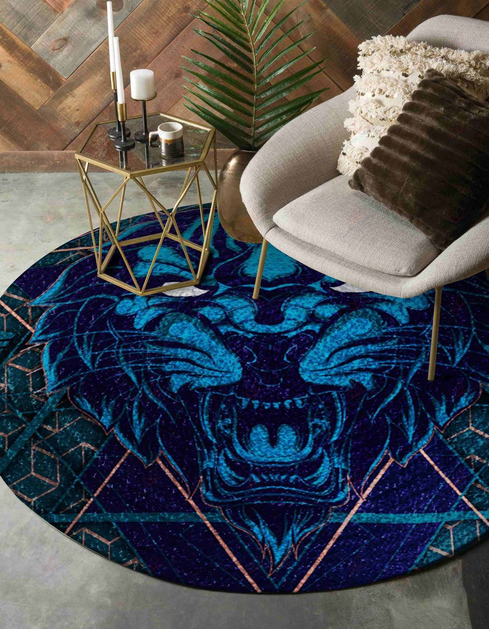 Blue Tiger Round Carpet Floor Rug Living Room Bedroom Decor Round Area Rug Carpet Blue Tiger Round Carpet Floor Rug Living Room Bedroom Decor Round Area Rug Carpet
