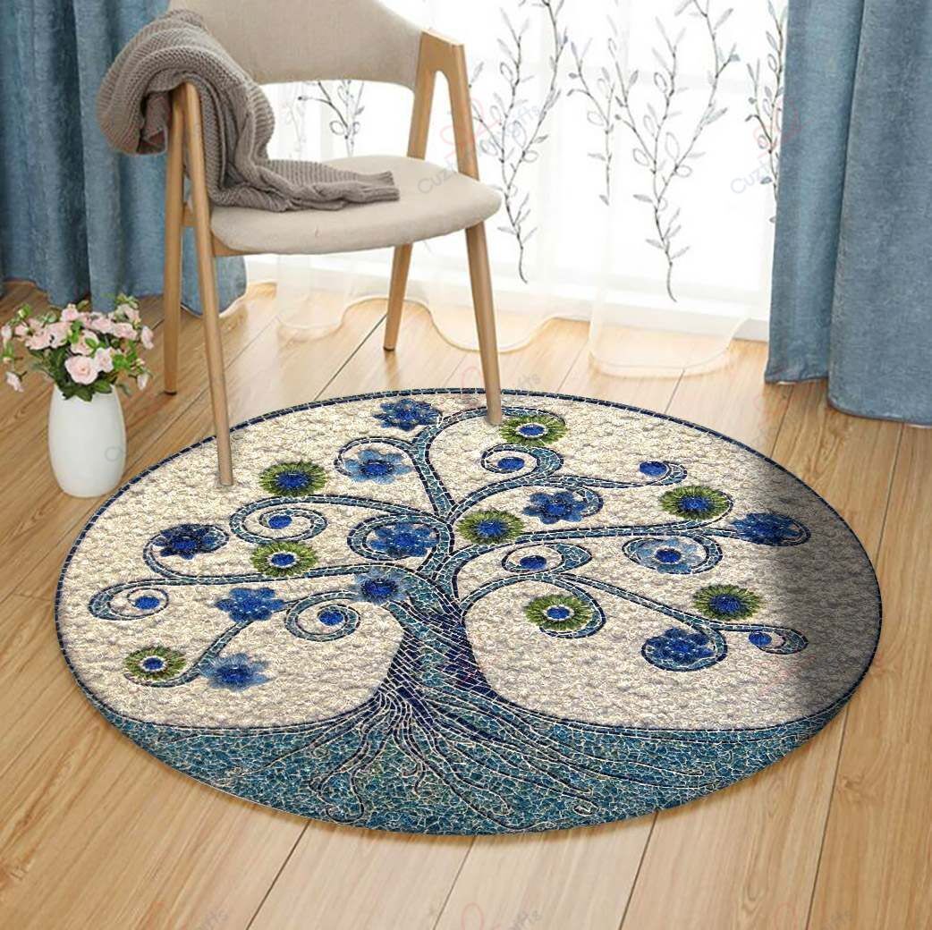 Blue Tree Of Life Round Carpet Floor Rug Living Room Bedroom Decor Round Area Rug Carpet Blue Tree Of Life Round Carpet Floor Rug Living Room Bedroom Decor Round Area Rug Carpet