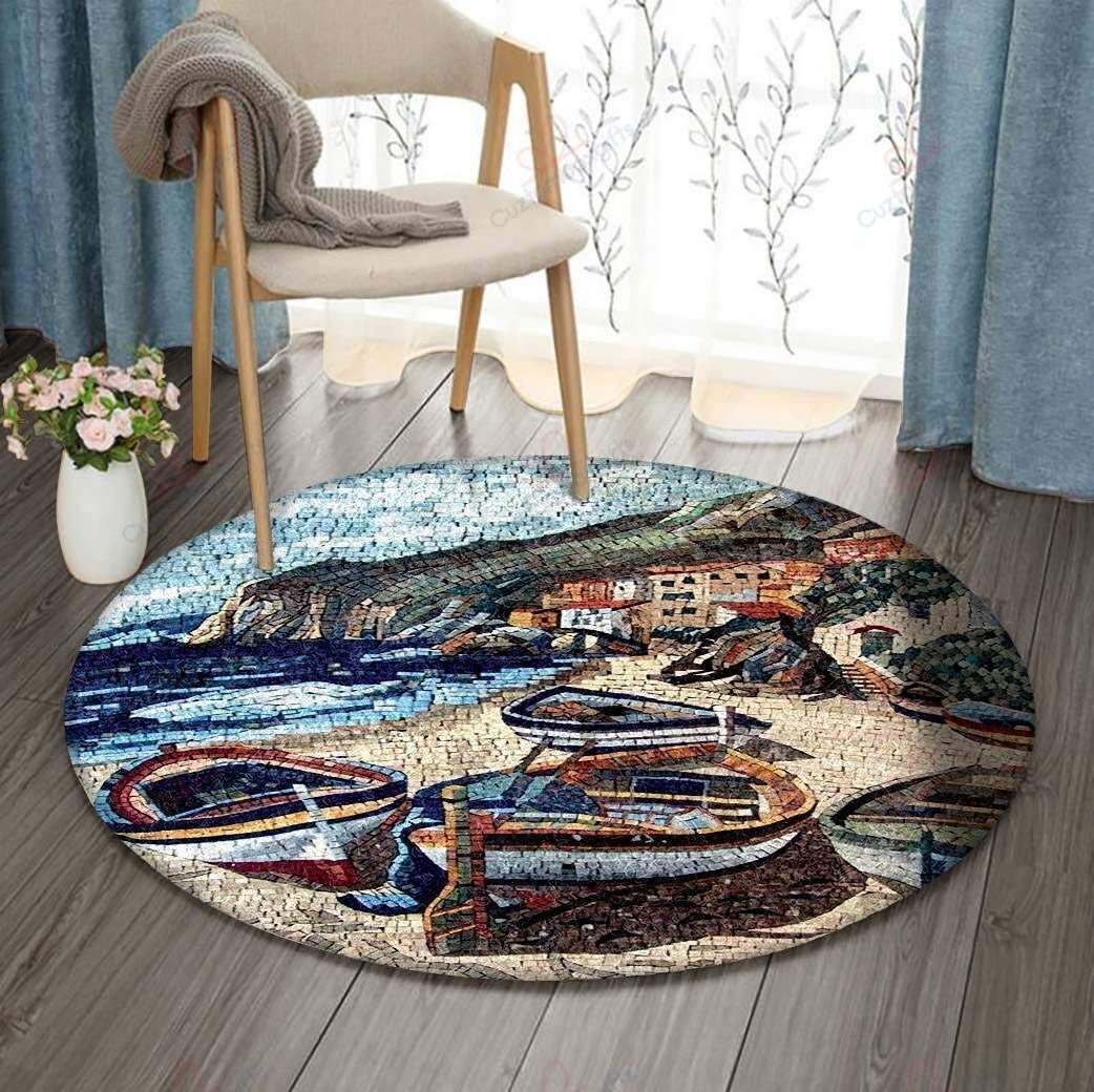 Boat Dot Painting Round Carpet Floor Rug Living Room Bedroom Decor Round Area Rug Carpet Boat Dot Painting Round Carpet Floor Rug Living Room Bedroom Decor Round Area Rug Carpet