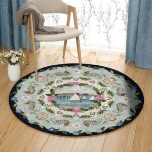 Boat Seahorse And Shell Round Carpet Floor Rug Living Room Bedroom Decor Round Area Rug Carpet