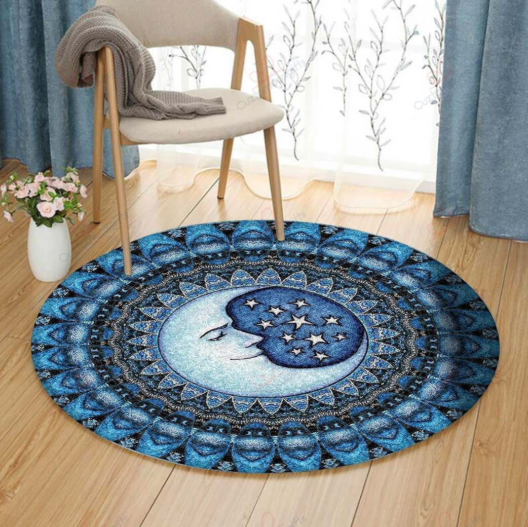 Bohemian Blue Moon Round Carpet Floor Rug Living Room Bedroom Decor Round Area Rug Carpet Bohemian Blue Moon Round Carpet Floor Rug Living Room Bedroom Decor Round Area Rug Carpet