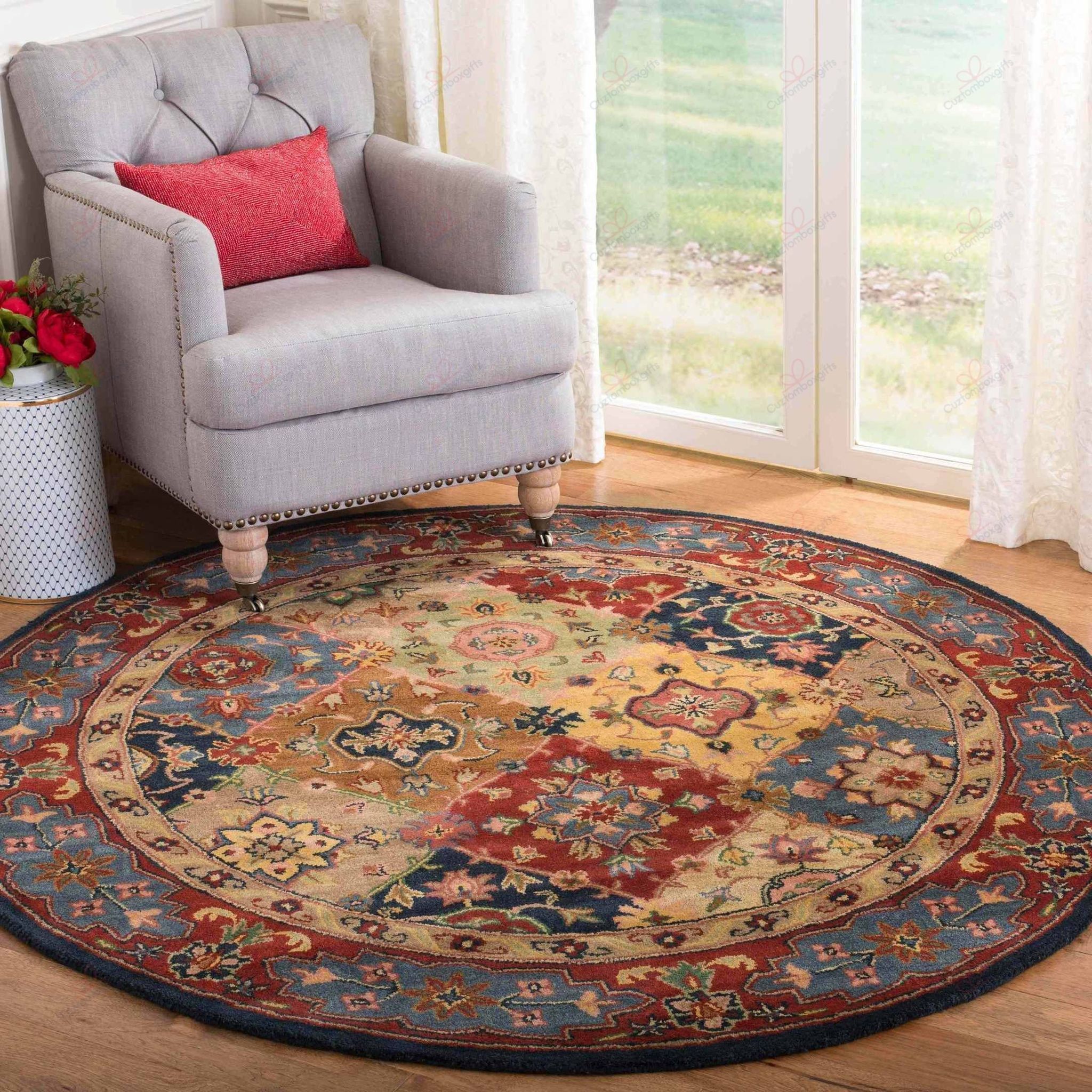 Bohemian Flower Round Carpet Floor Rug Living Room Bedroom Decor Round Area Rug Carpet Bohemian Flower Round Carpet Floor Rug Living Room Bedroom Decor Round Area Rug Carpet