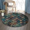 Bohemian Flowers 1 Round Carpet Floor Rug Living Room Bedroom Decor Round Area Rug Carpet