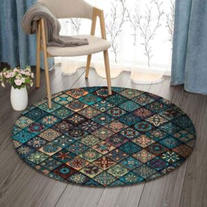 Bohemian Flowers 1 Round Carpet Floor Rug Living Room Bedroom Decor Round Area Rug Carpet