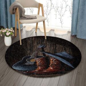 Boots Cowboy Guitar Round Carpet Floor Rug Living Room Bedroom Decor Round Area Rug Carpet