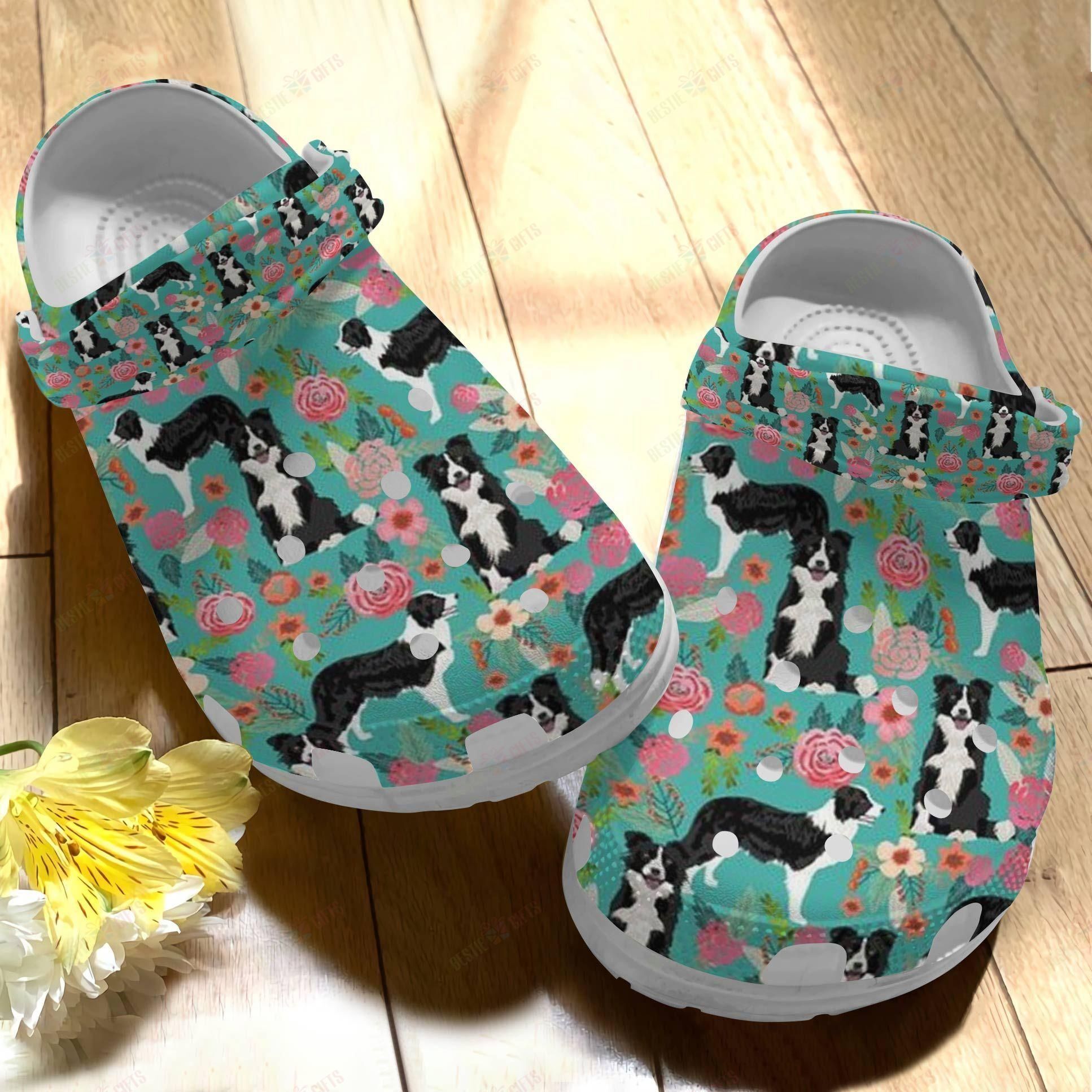 Border Collie Crocs Clog Classic Clog Whitesole Floral Pattern Shoes Border Collie Crocs Clog Classic Clog Whitesole Floral Pattern Shoes