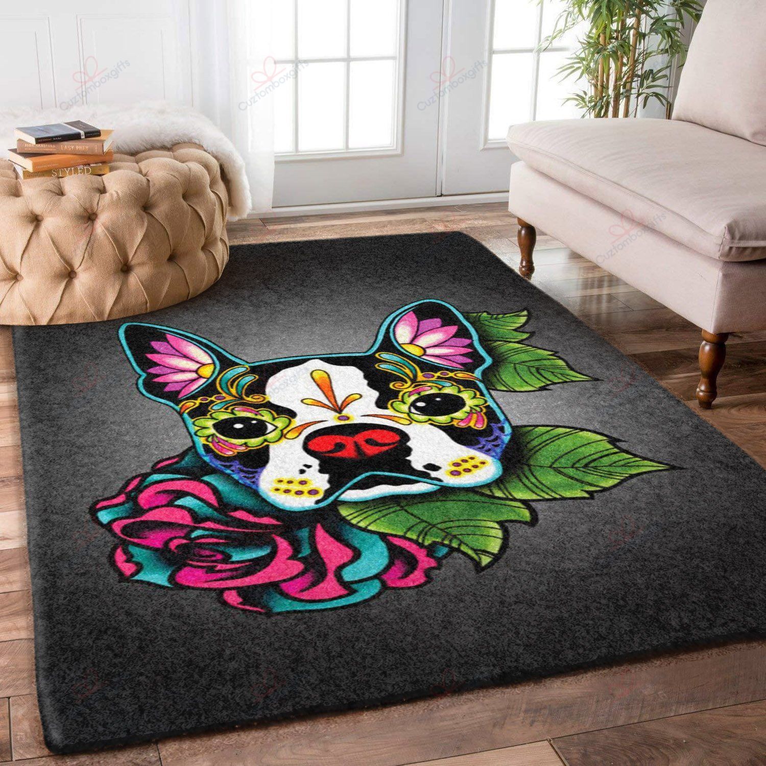 Boston Terrier Flowers Rug Sport Decor Gift Floor Decor Living Room Carpet Rug Area Rug - a5610f1e1674 Boston Terrier Flowers Rug Sport Decor Gift Floor Decor Living Room Carpet Rug Area Rug - a5610f1e1674
