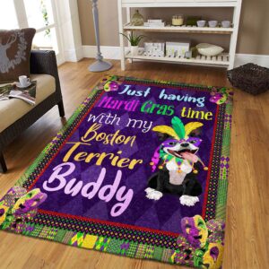 Boston Terrier Just Having Mardi Gras Time Rug Sport Decor Gift Floor Decor Living Room Carpet Rug Area Rug - d0baaafaf03c