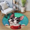 Boston Terrier Love Coffee Round Carpet Floor Rug Living Room Bedroom Decor Round Area Rug Carpet