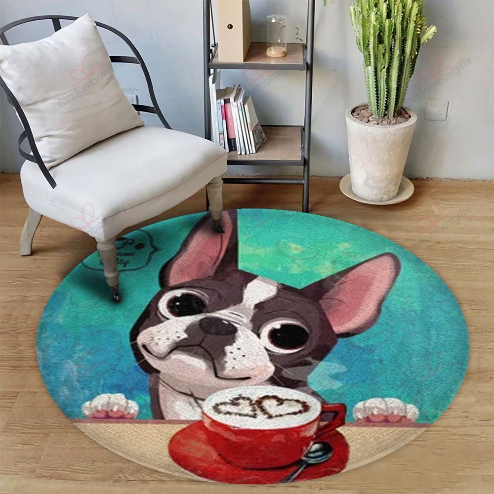 Boston Terrier Love Coffee Round Carpet Floor Rug Living Room Bedroom Decor Round Area Rug Carpet Boston Terrier Love Coffee Round Carpet Floor Rug Living Room Bedroom Decor Round Area Rug Carpet