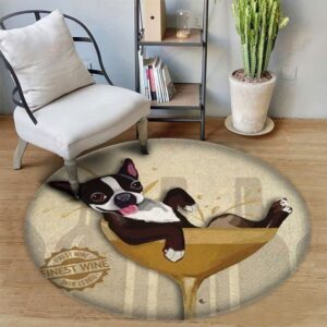 Boston Terrier Love Wine 1 Round Carpet Floor Rug Living Room Bedroom Decor Round Area Rug Carpet