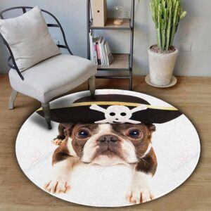 Boston Terrier Pirate Round Carpet Floor Rug Living Room Bedroom Decor Round Area Rug Carpet