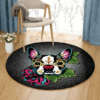 Boston Terrier Skull Round Carpet Floor Rug Living Room Bedroom Decor Round Area Rug Carpet