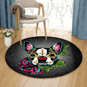 Boston Terrier Skull Round Carpet Floor Rug Living Room Bedroom Decor Round Area Rug Carpet