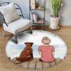 Boxer With Girl Round Carpet Floor Rug Living Room Bedroom Decor Round Area Rug Carpet