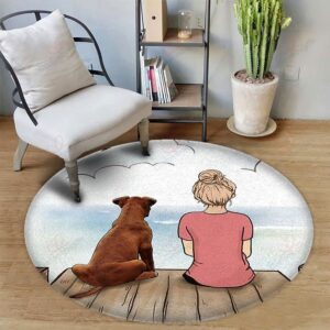 Boxer With Girl Round Carpet Floor Rug Living Room Bedroom Decor Round Area Rug Carpet